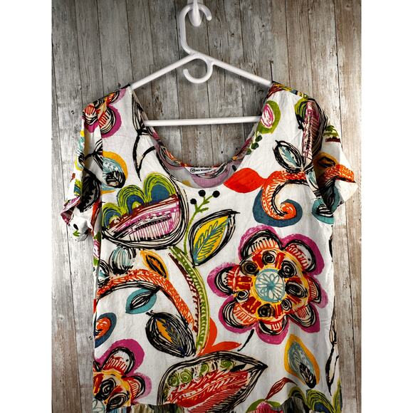 Jams World Dress Womens Sz Large Orange Yellow Abstract Floral Vacation Tropical - Picture 4 of 8